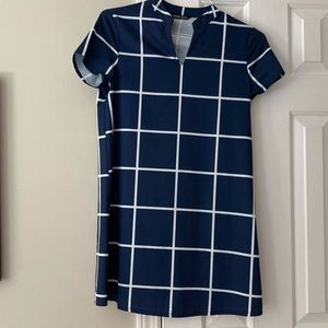 Navy Windowpane Shift Dress